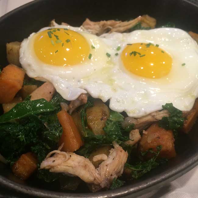 Deathwish Coffee Smoked Iacono Chicken Hash, Kale and Sweet Potatoes from Carolyn's Kitchen at Mill House Inn East Hampton NY Deathwish Coffee Smoked Iacono Chicken Hash, Kale and Sweet Potatoes from Carolyn's Kitchen at Mill House Inn East Hampton NY