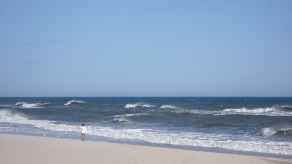 A Person Strolling Down the Beach in East Hampton