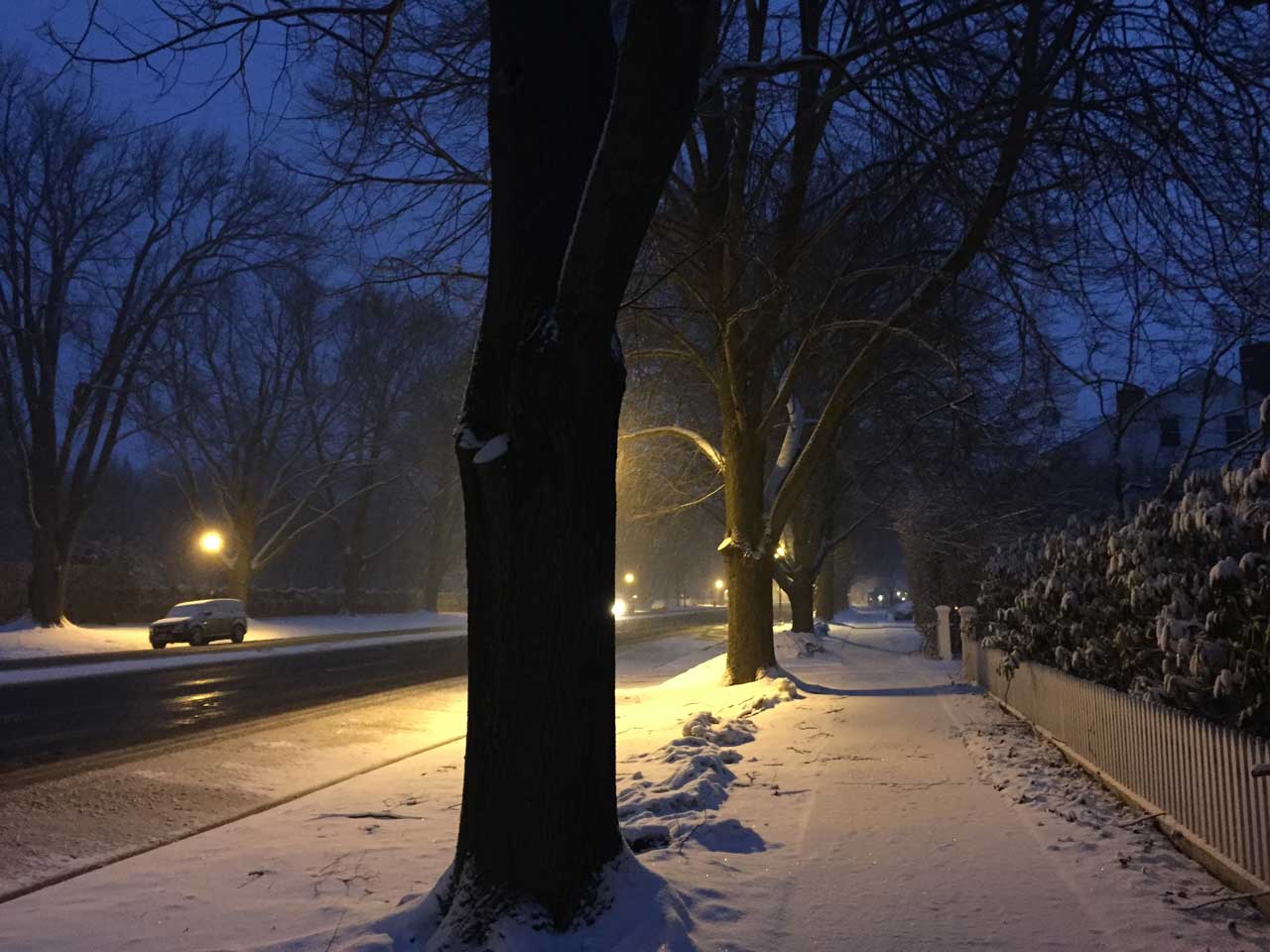 Snow on North Main Street East Hampton - Evening Snow on North Main Street East Hampton - Evening