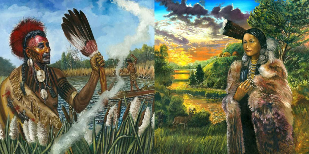 Paintings of a Shinnecock Man and Woman - ‘Shinnecock History’ from Southampton Elementary Schools