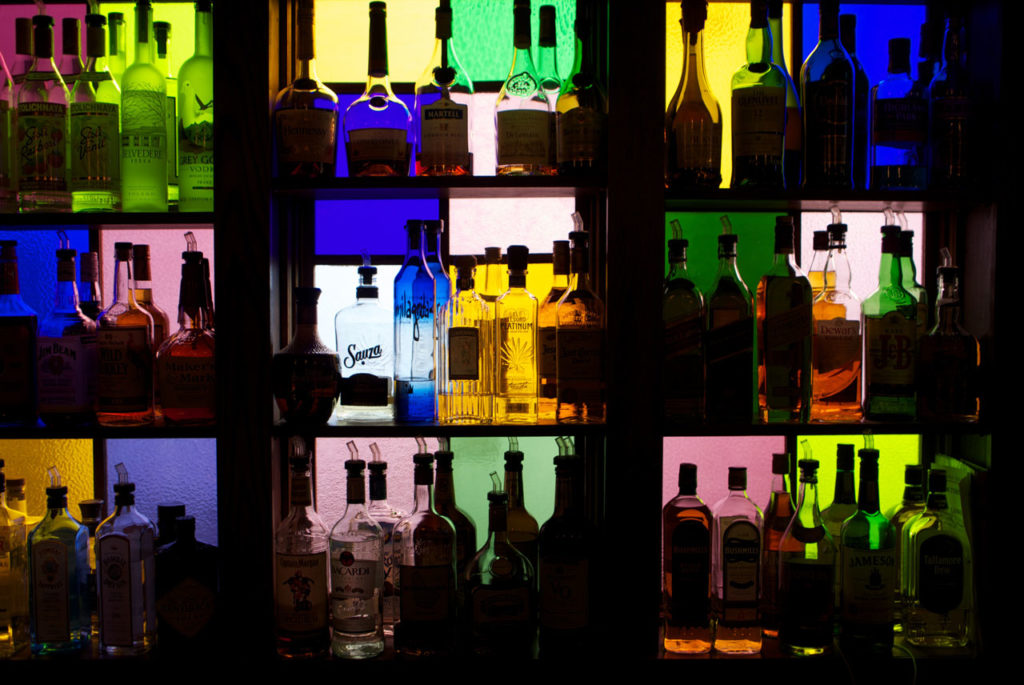 Rowdy Hall Back Bar - Bottles and Colored Glass