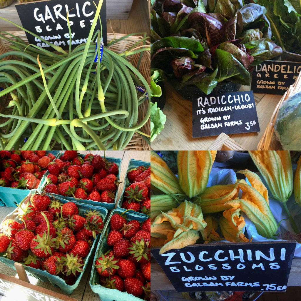 Balsam Farms Early Summer Produce: Garlic Scapes, Radicchio, Strawberries, Zucchini Blossoms